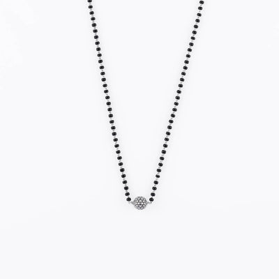 Black Beads Mangal Sutra with Beaded Silver Circular Pendant for Women