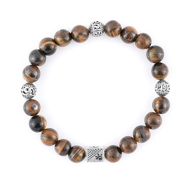 Tiger Eye Stone with Om Namah Shivay Silver Beads Bracelet