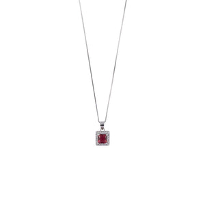 Real Silver Set Chain Pendant and Earrings with Red Stones for Women
