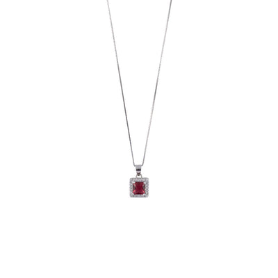 Real Silver Set Chain Pendant and Earrings with Red Stones for Women