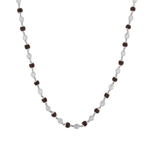 RUDRAKSHA WITH SPHATIK DIAMOND CUT BEADS SILVER MALA
