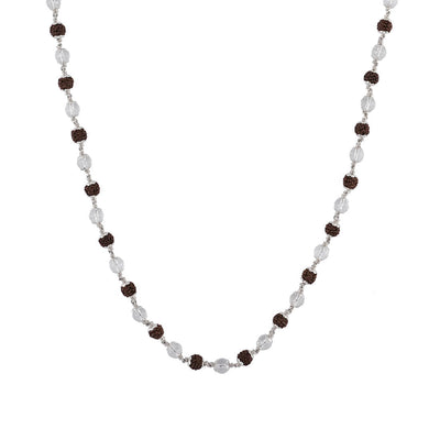 RUDRAKSHA WITH SPHATIK DIAMOND CUT BEADS SILVER MALA