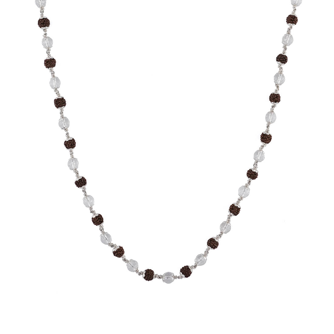 RUDRAKSHA WITH SPHATIK DIAMOND CUT BEADS SILVER MALA