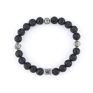 Lava Stone and Om Silver Beads Bracelet