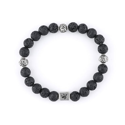 Lava Stone and Om Silver Beads Bracelet