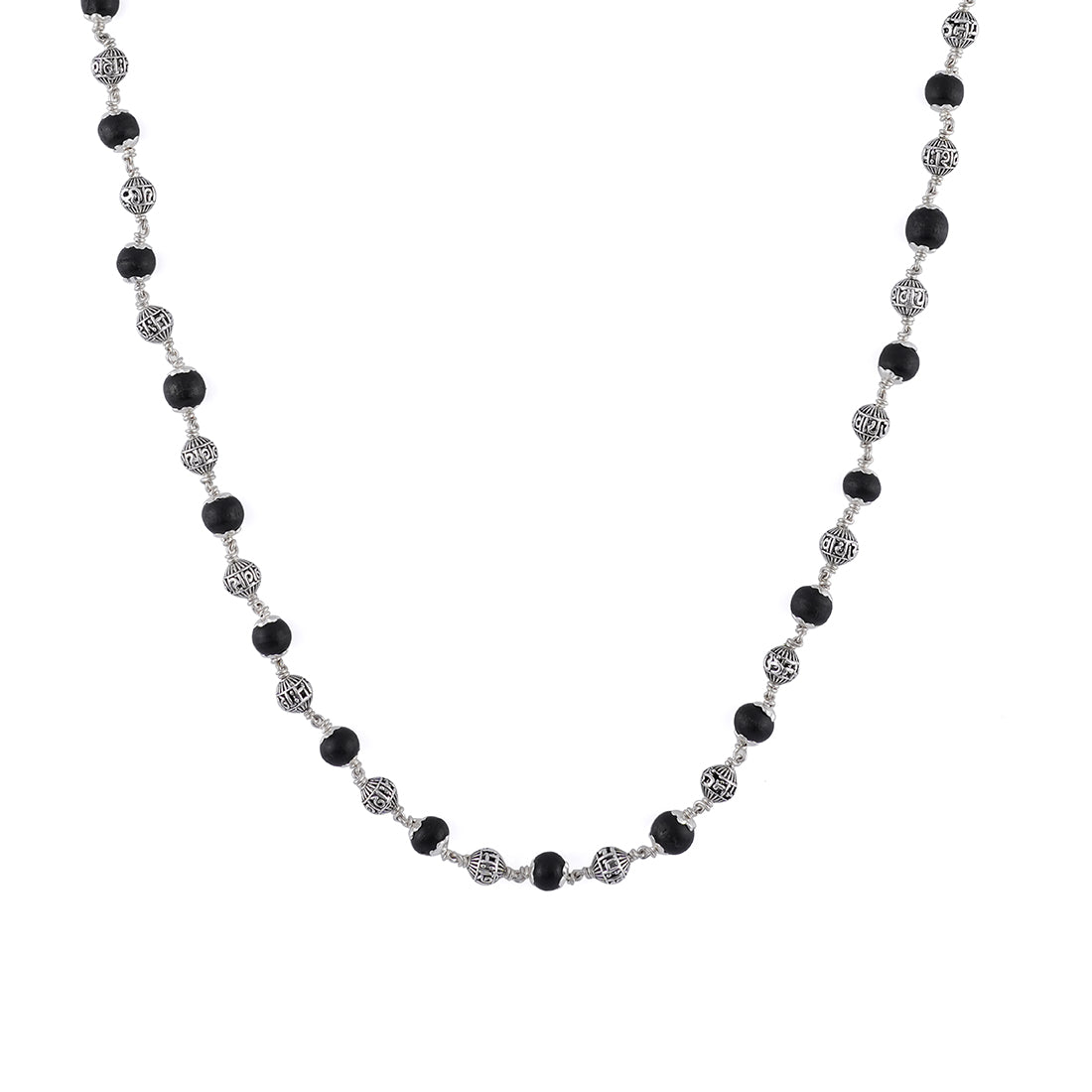 KARUNGALI WITH OM NAMAH SHIVAY SILVER BEADS MALA