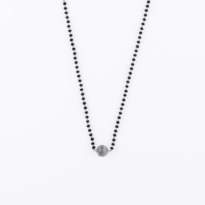 Real Black Beads Mangal Sutra with Beaded Silver Circular Pendant for Women