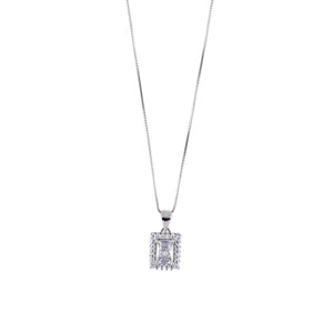 Silver Set Chain Rectangular Pendant with Earrings with Stones for Women