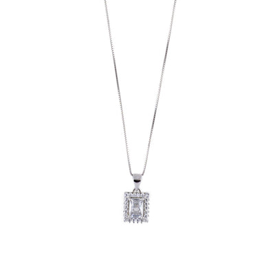 Silver Set Chain Rectangular Pendant with Earrings with Stones for Women