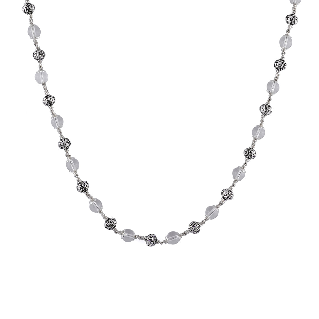 SPHATIK WITH OM SILVER BEADS MALA