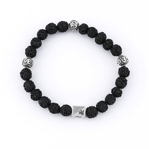 Black Rudraksha and Om Silver Beads Bracelet