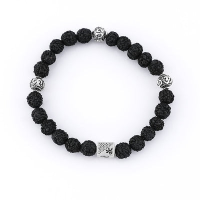 Black Rudraksha and Om Silver Beads Bracelet
