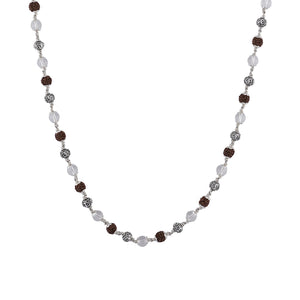 RUDRAKSHA WITH SPHATIK AND OM SILVER BEADS MALA