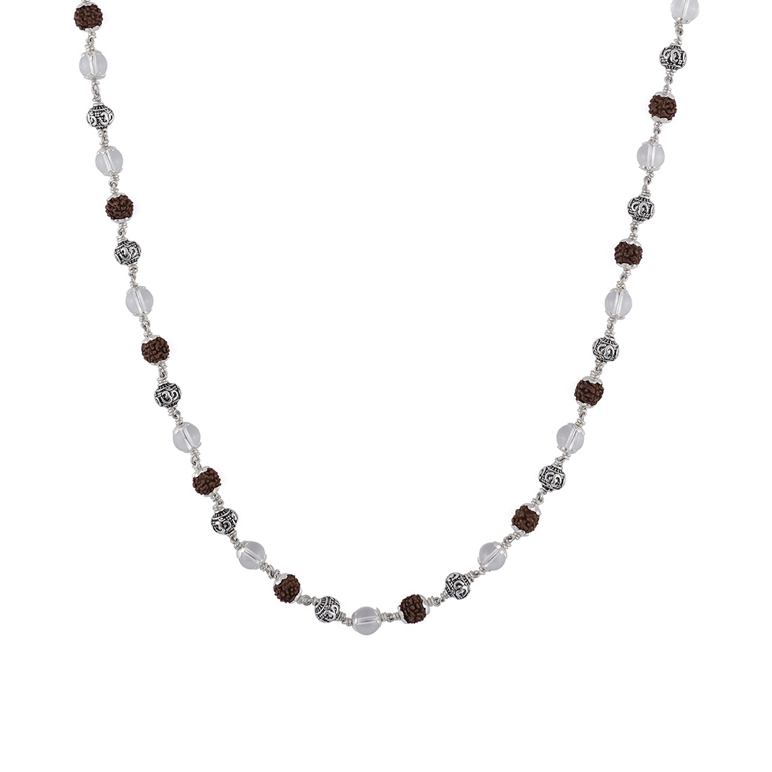 RUDRAKSHA WITH SPHATIK AND OM SILVER BEADS MALA