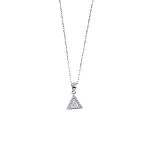 Silver Set Chain Triangular Pendant and Earrings with Stones for Women
