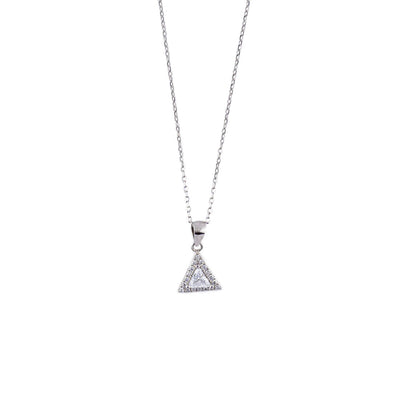 Silver Set Chain Triangular Pendant and Earrings with Stones for Women