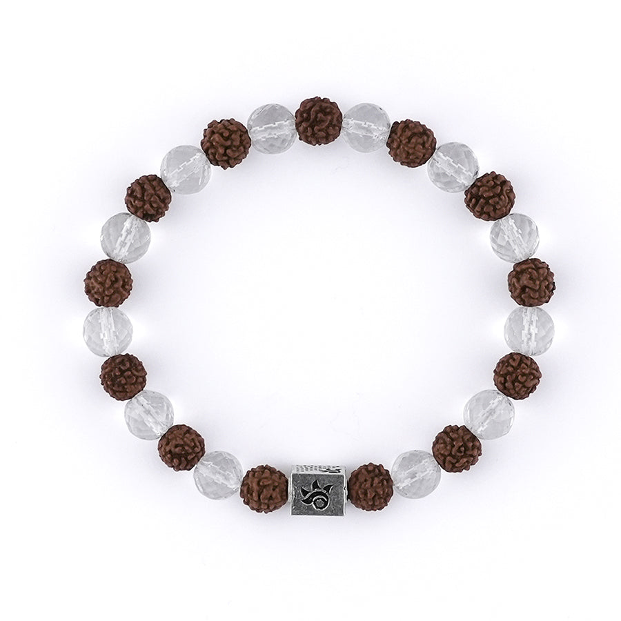 Rudraksha with Spatik Diamond Cut Beads Bracelet