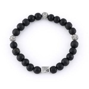 Ebony Karungali with Om Namah Shivay Silver Beads Bracelet