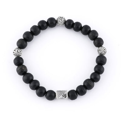 Ebony Karungali with Om Namah Shivay Silver Beads Bracelet