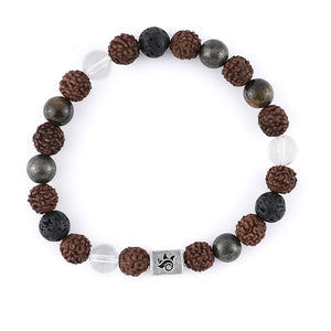 Rudraksha with Lava, Pyrite,Spatik Beads Bracelet