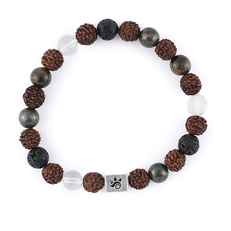 Rudraksha with Lava, Pyrite,Spatik Beads Bracelet