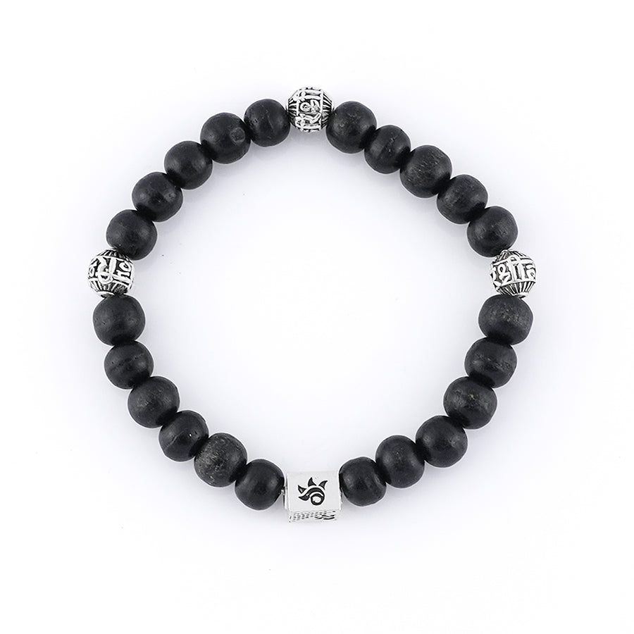 Ebony Karungali with Shree Hari Silver Beads Bracelet