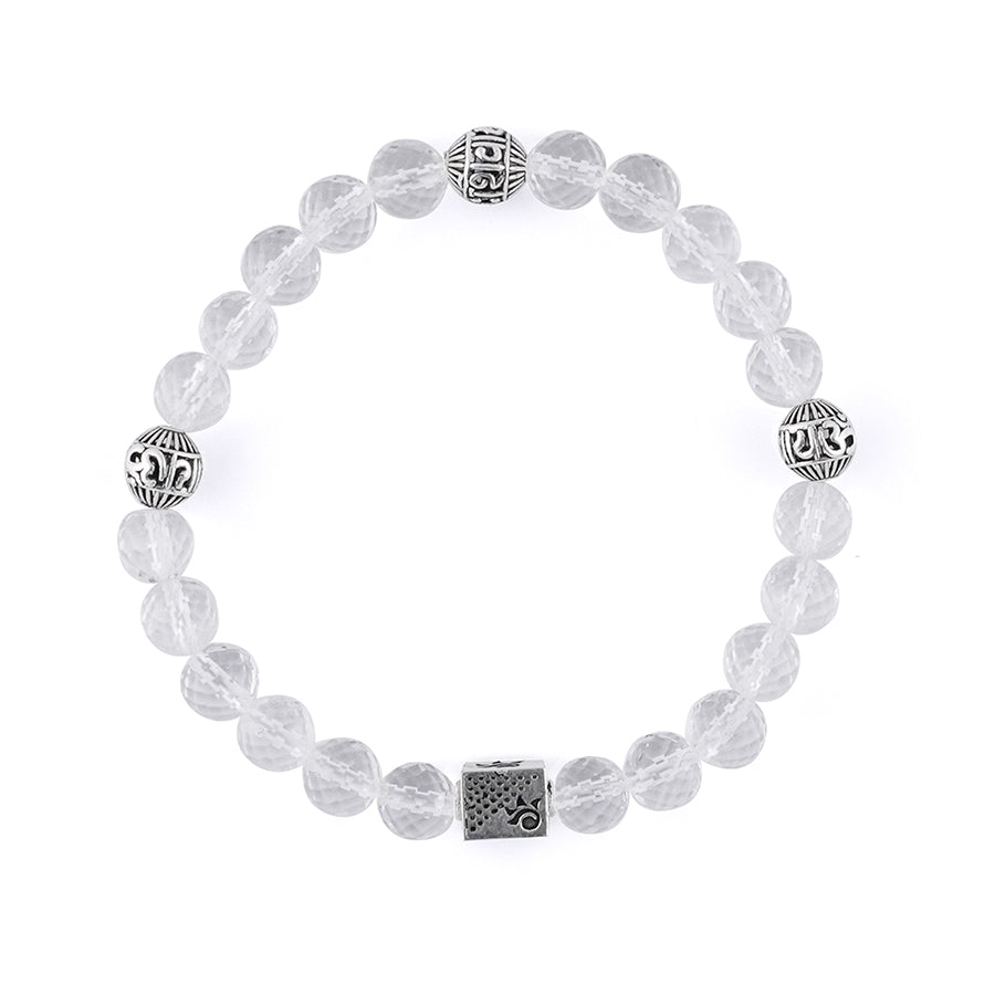 Spatik Diamond Cut Beads with Om Namah Shivay Silver Beads Bracelet