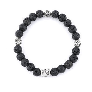 Lava Stone with Om Namah Shivay Silver Beads Bracelet