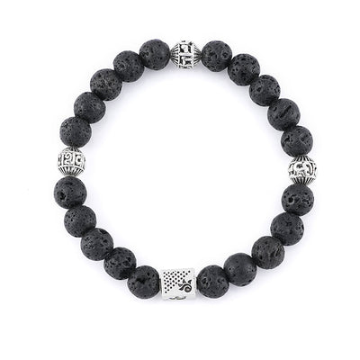 Lava Stone with Om Namah Shivay Silver Beads Bracelet