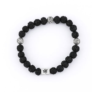 Black Rudraksha with Om Namah Shivay Silver Beads Bracelet