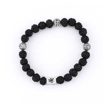 Black Rudraksha with Om Namah Shivay Silver Beads Bracelet