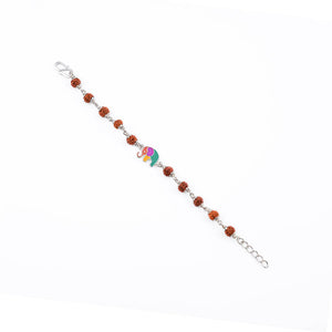 Rudraksha Silver Bracelet with Multicolor Elephant Single Line for Kids
