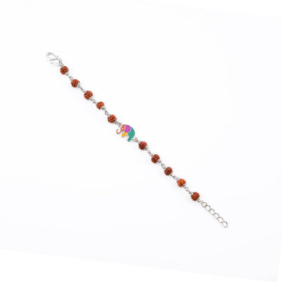 Rudraksha Silver Bracelet with Multicolor Elephant Single Line for Kids