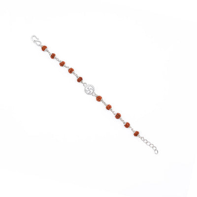 Rudraksha Silver Bracelet with Om Single Line for Kids