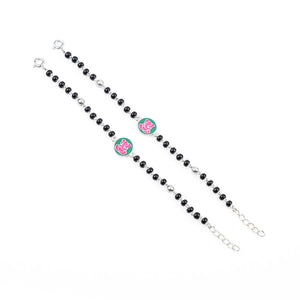 black beads pink Ganesh silver nazariya for kids