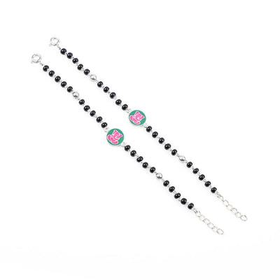black beads pink Ganesh silver nazariya for kids
