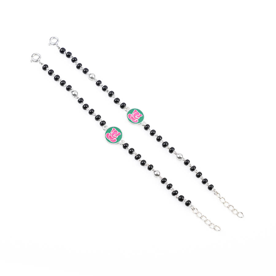 black beads pink Ganesh silver nazariya for kids