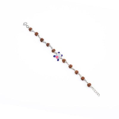 Rudraksha Silver Bracelet with Colorful Teddy Bear Single Line for Kids