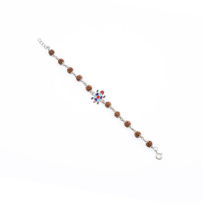 Rudraksha Silver Bracelet with Colorful Tortoise Single Line for Kids