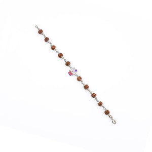 Real Rudraksha Silver Bracelet with Colorful Teddy Bear Single Line for Kids