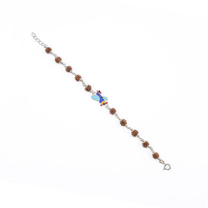 Rudraksha Silver Bracelet with Colorful Airplane Single Line for Kids