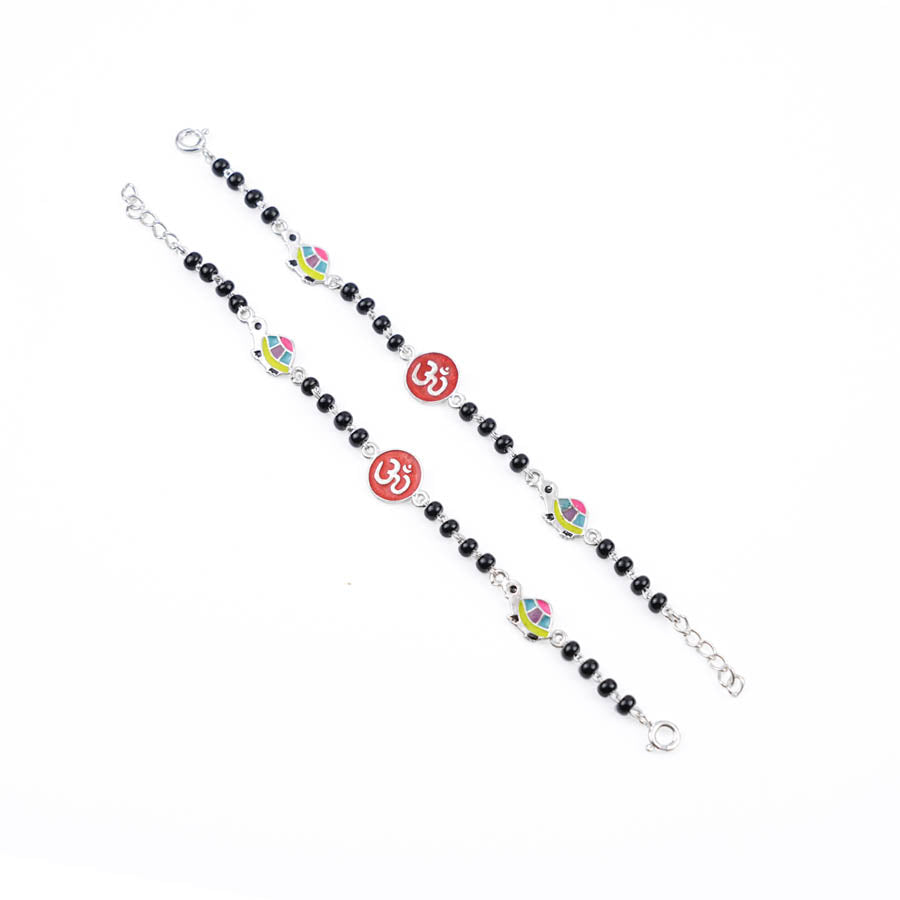 black beads multicolor tortoise Om silver nazariya for kids
