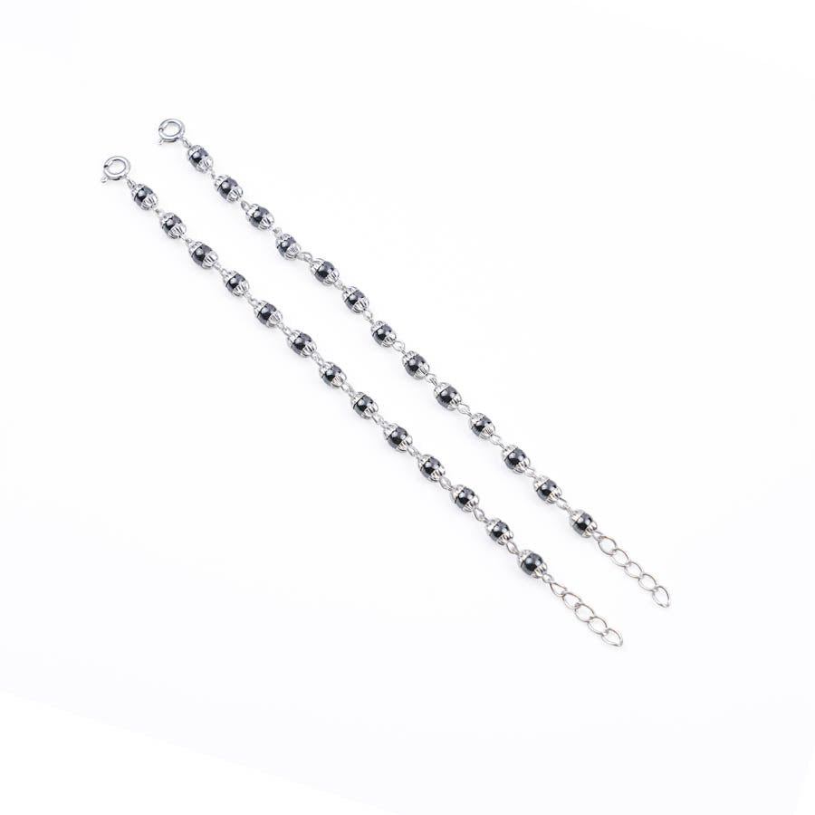 Black Beads Embedded in Silver Nazariya for Kids