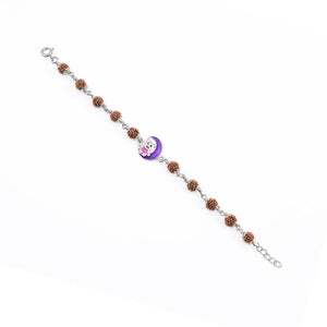 Rudraksha Silver Bracelet with Teddy and Moon Single Line for Kids