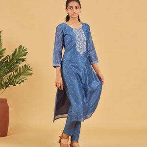 Cobalt Blue Kurta Set With Matching Dupatta