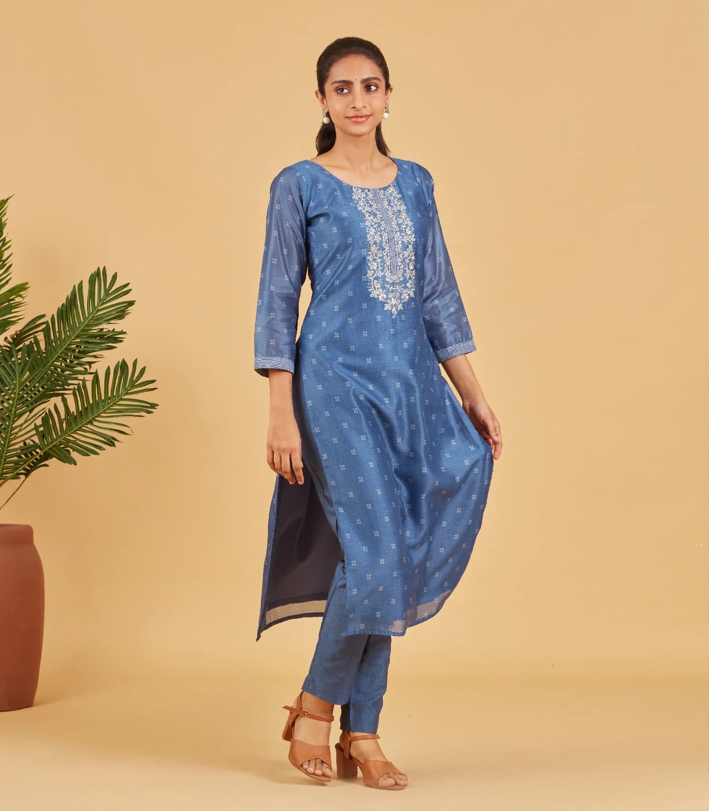 Cobalt Blue Kurta Set With Matching Dupatta
