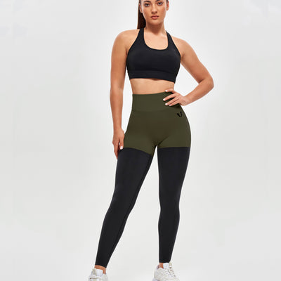 Cargo Athletic Leggings - Dark Green and Black