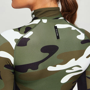 Half Zip Long Sleeve Top - White Green Camo
