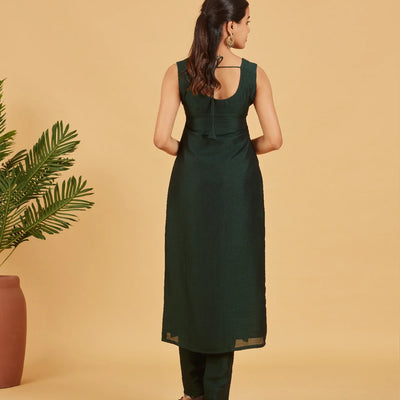 Bottle Green Embroidered Festive Kurta Set