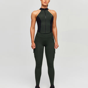 Contrast Color Gym Tank - Deep Green and Black